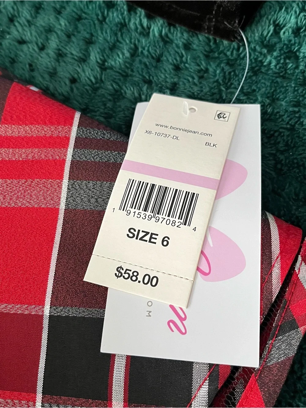 Bonnie Jean Black Velvet Top with Red Plaid Skirt